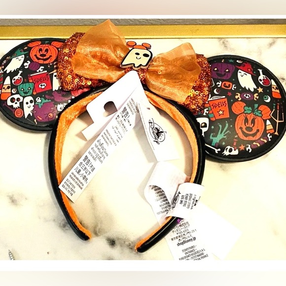 NWT Disney Parks Minnie Halloween Ghost Bow Ears Headband - Picture 2 of 4